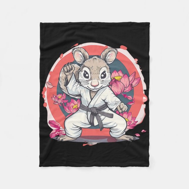 Cute Karate Squirrel Lotus Flower Mma Kickboxing K Fleece Blanket (Front)