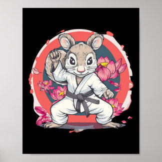 Cute Karate Squirrel Lotus Flower Mma Kickboxing K Poster