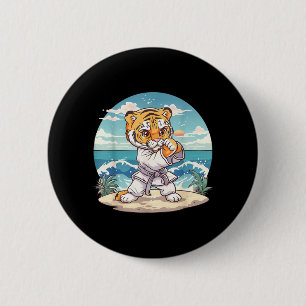 Cute Karate Tiger Kickboxing Taekwondo Jiu-Jitsu 2 Inch Round Button