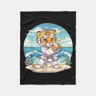 Cute Karate Tiger Kickboxing Taekwondo Jiu-Jitsu Fleece Blanket