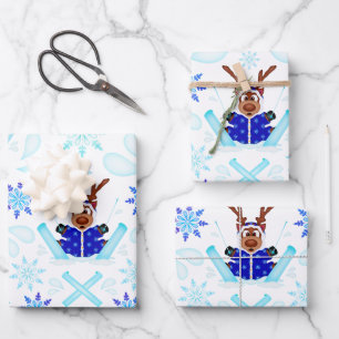 Cute Kasky Christmas Reindeer Festive Holiday Deer Wrapping Paper Sheet