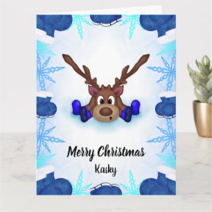 Cute Kasky Personalised Reindeer In Ice Skates Card