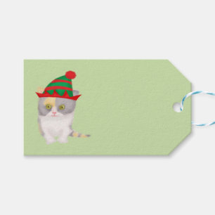 Cute Katie kitten green Christmas gift tag