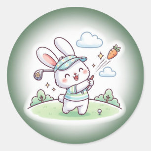 Cute Kawai Bunny Golfer Sport Classic Round Sticker