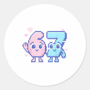 Cute Kawaii 67 Six Seven Meme 6 7 Girls Italian Br Classic Round Sticker