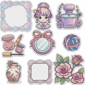 Cute Kawaii Aesthetic Sticker Bundle – Frames, Bea