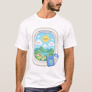 Cute Kawaii Airplane Window View Travel T-Shirt