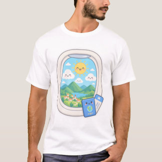 Cute Kawaii Airplane Window View Travel T-Shirt