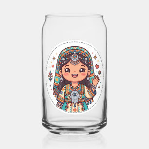 Cute Kawaii Amazigh Moroccan Woman with Khamsa Sti Can Glass