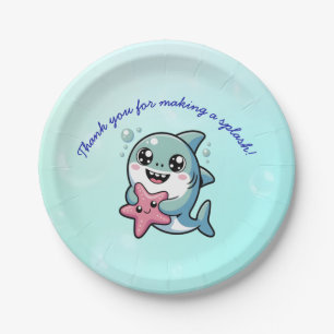 Cute Kawaii and Starfish Shark Baby Shower Paper Plate