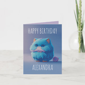 Cute kawaii angora cat folded birthday card