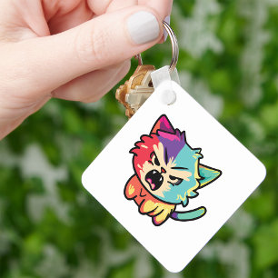 Cute Kawaii Angry Cat - Pop Art Hissing Kitty Keychain