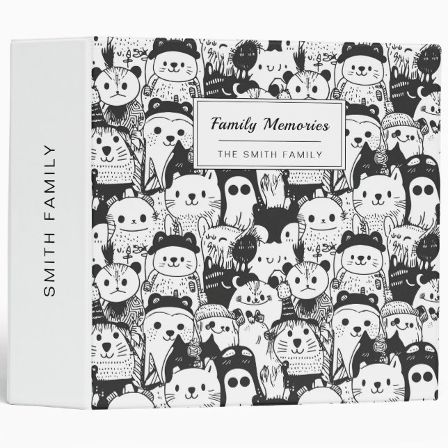 Cute Kawaii Animal Doodle Pattern (1) Binder (Front/Spine)