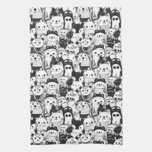 Cute Kawaii Animal Doodle Pattern (1) Kitchen Towel