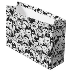 Cute Kawaii Animal Doodle Pattern (1) Large Gift Bag