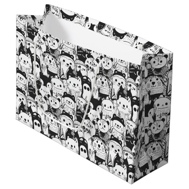 Cute Kawaii Animal Doodle Pattern (1) Large Gift Bag (Front Angled)