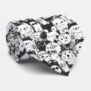 Cute Kawaii Animal Doodle Pattern (1) Tie