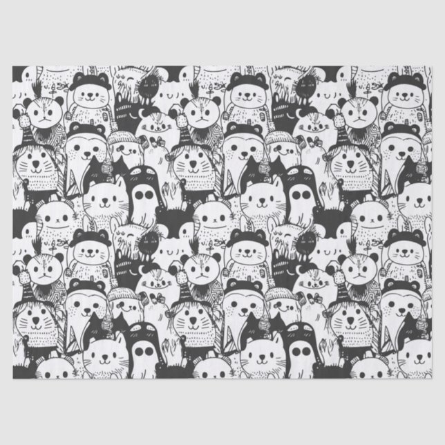 Cute Kawaii Animal Doodle Pattern (1) Tissue Paper (Front)