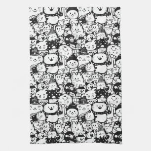 Cute Kawaii Animal Doodle Pattern (2) Kitchen Towel