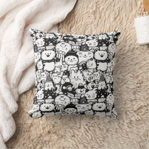 Cute Kawaii Animal Doodle Pattern (2) Throw Pillow