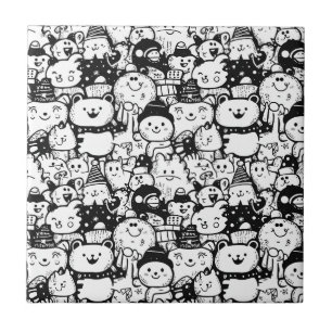 Cute Kawaii Animal Doodle Pattern (2) Tile
