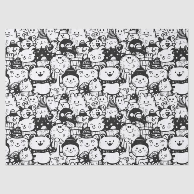 Cute Kawaii Animal Doodle Pattern (2) Tissue Paper (Front)
