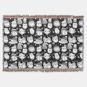 Cute Kawaii Animal Doodle Pattern (3) Throw Blanket