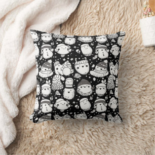 Cute Kawaii Animal Doodle Pattern (3) Throw Pillow