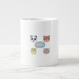 Cute Kawaii Animal Faces Adorable Cartoon Design Large Coffee Mug