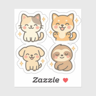 Cute Kawaii Animal Sticker Set   Cat, Dog, Sloth