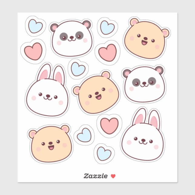 Cute kawaii animals and hearts  (Sheet)