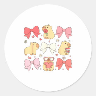 Cute Kawaii Animals And Pink Coquette Bows Aesthet Classic Round Sticker