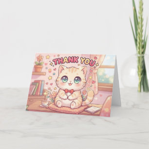 Cute Kawaii Anime Chibi Thank You Cat Card
