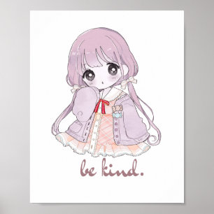 Cute Kawaii Anime Girl Be Kind Personalized Notebo Poster