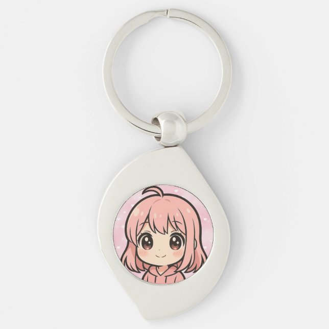 Cute Kawaii Anime Girl Face Keychain (Front)