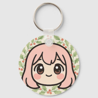 Cute Kawaii Anime Girl Face Keychain – Pastel Chib