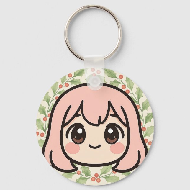 Cute Kawaii Anime Girl Face Keychain – Pastel Chib (Front)