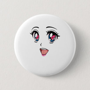 Cute Kawaii Anime Girl Face Manga Style 2 Inch Round Button
