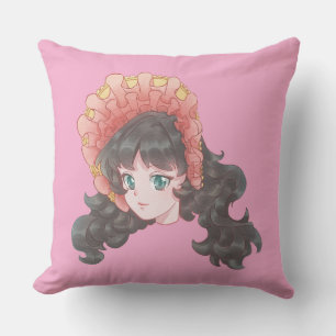 Cute Kawaii Anime Girl in Bonnet Accent Throw Pillow
