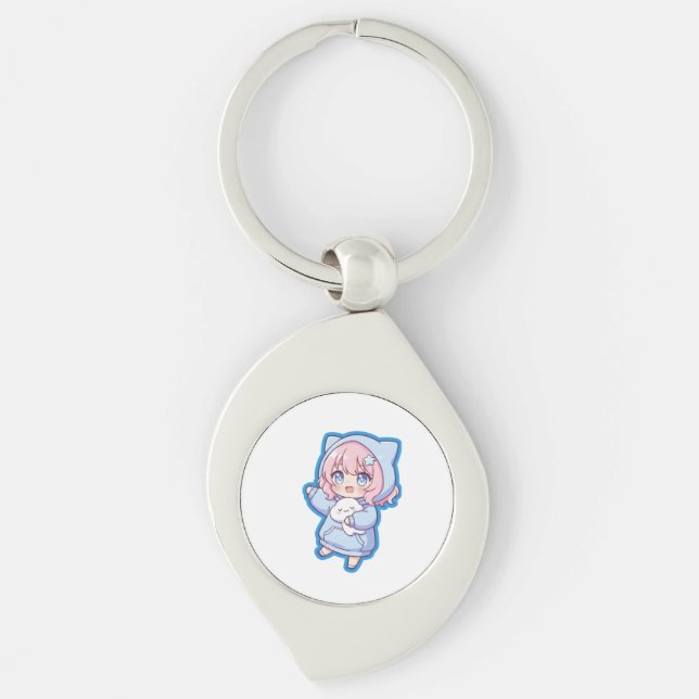 Cute Kawaii Anime Girl Sticker Keychain (Front)