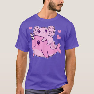 Cute Kawaii Aolotl And Narwhal Anime Whale T-Shirt