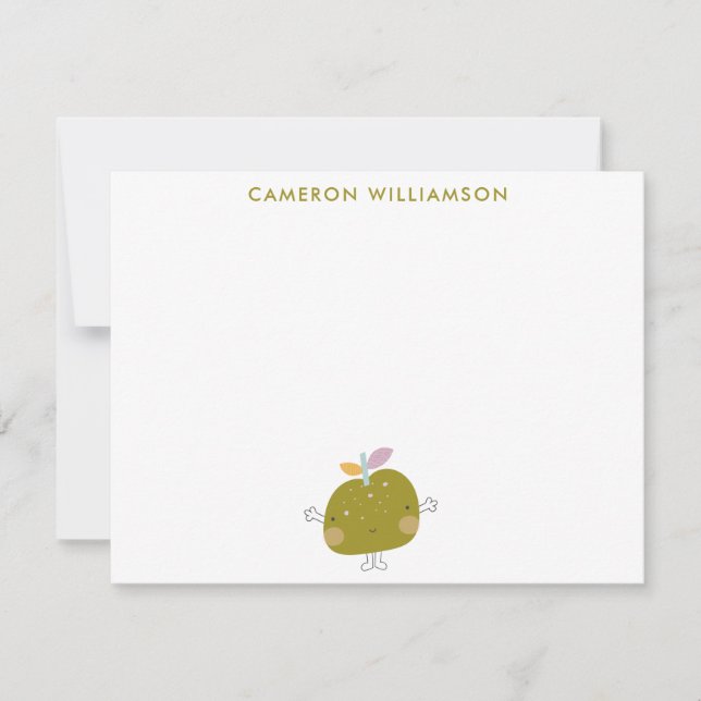 Cute Kawaii Apple Fruit Personalized Stationery Card (Front)
