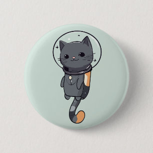 Cute Kawaii Astronaut Black Cat 2 Inch Round Button