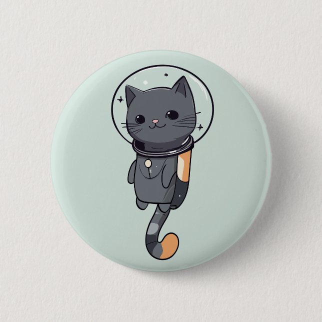 Cute Kawaii Astronaut Black Cat 2 Inch Round Button (Front)