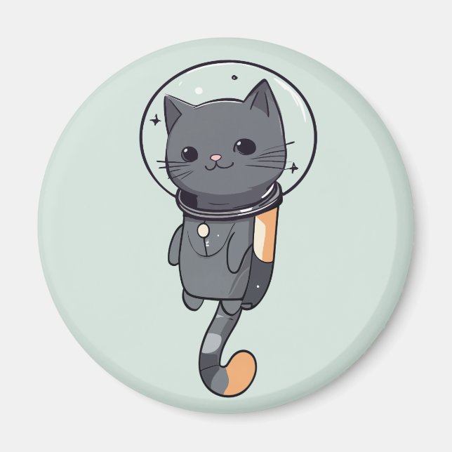 Cute Kawaii Astronaut Black Cat Magnet (Front)