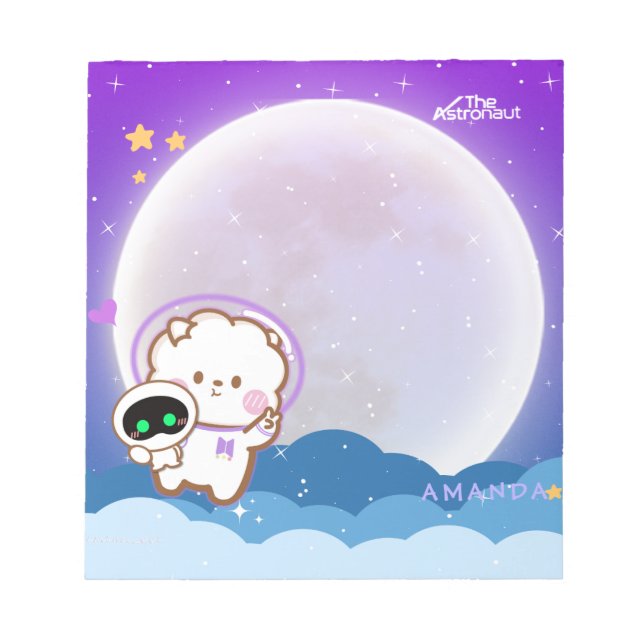 Cute Kawaii Astronaut Jinnie in purple space  Notepad (Front)