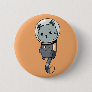 Cute Kawaii Astronaut Kitten 2 Inch Round Button