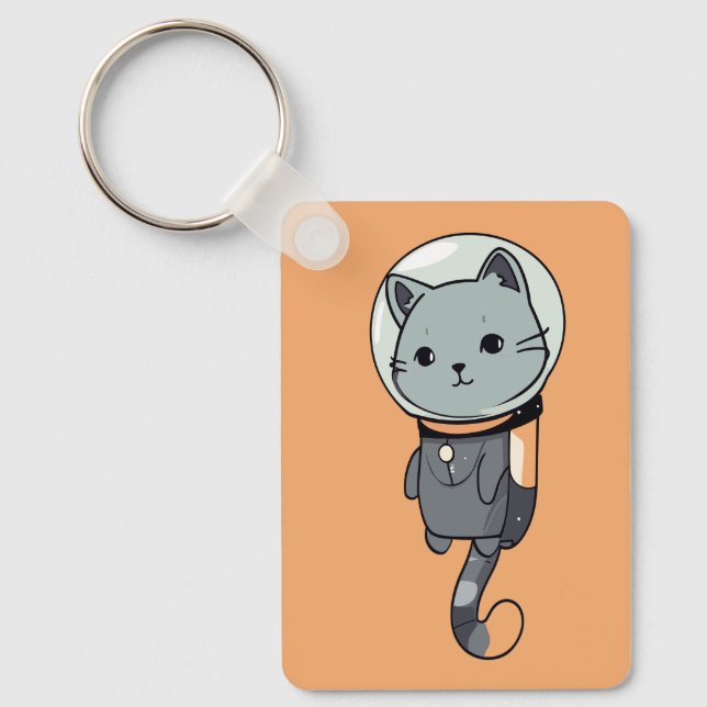 Cute Kawaii Astronaut Kitten Keychain (Front)
