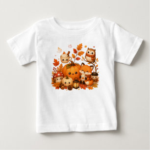 Cute Kawaii Autumn Pumpkin Fox Owl Fall Animals Baby T-Shirt