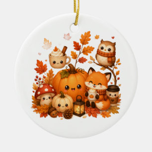 Cute Kawaii Autumn Pumpkin Fox Owl Fall Animals Ceramic Ornament